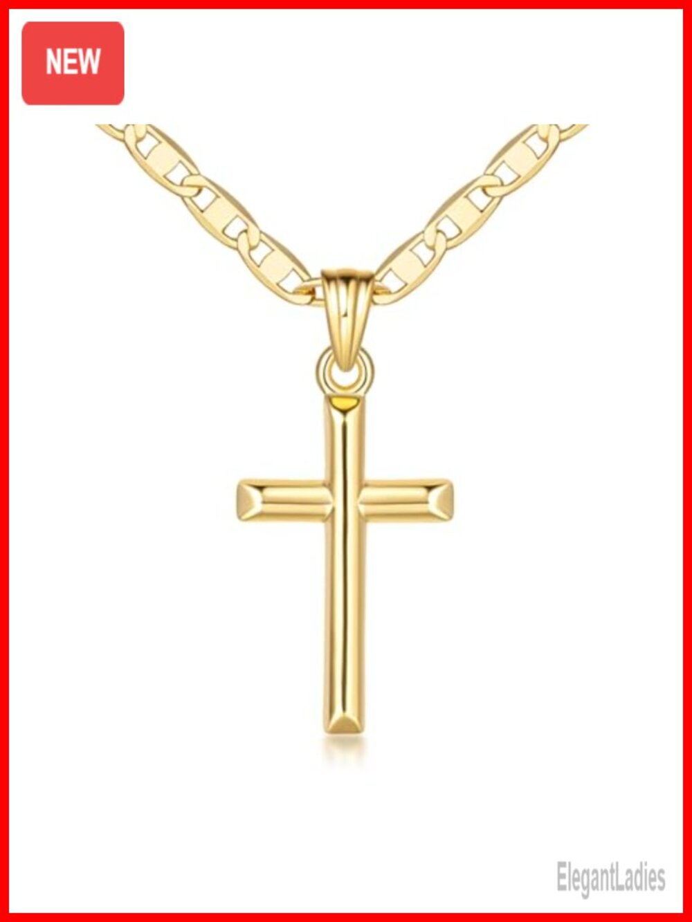 14K Gold Plated Cross Necklace 26mm Pendant Chain 26in Women